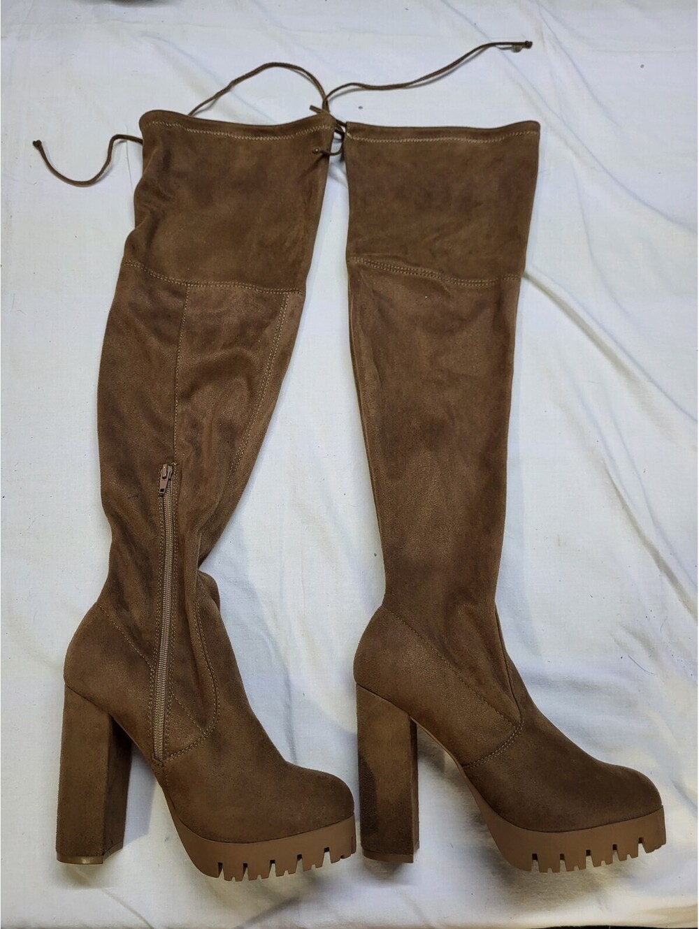 Charlotte Russe Brown Faux Suede Over The Knee Platform Lug Sole Boots Size 7